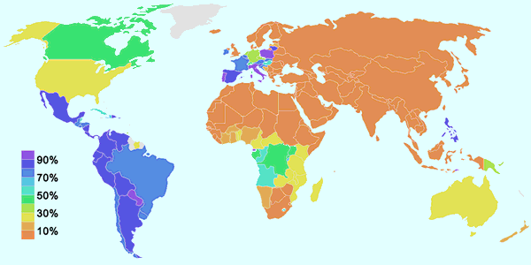 karta över katoliker i världen